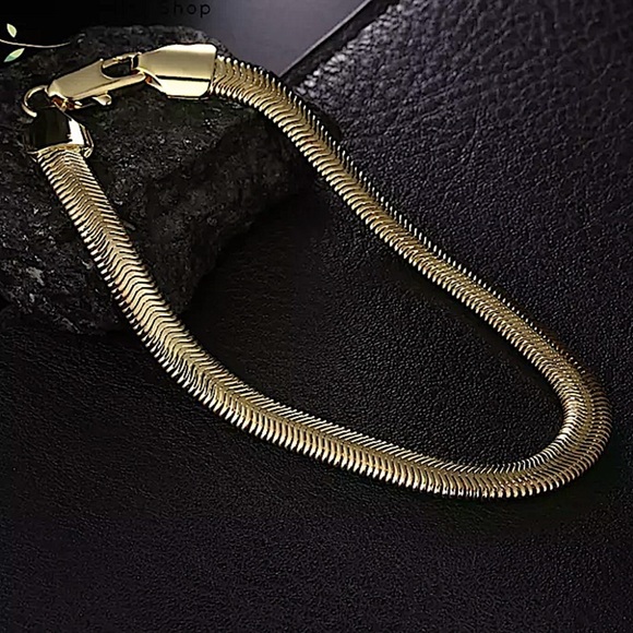 Gold Plated Snake Chain Flat Bracelet - Picture 3 of 8